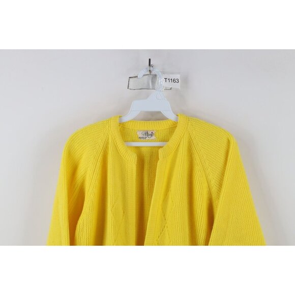 Vintage 60s Macys Womens Small Diamond Ribbed Knit Open Front Cardigan Sweater - Picture 2 of 10